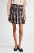 Burberry Check Pleated Wool Skirt