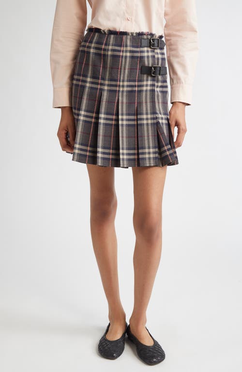 Burberry Check Pleated Wool Skirt