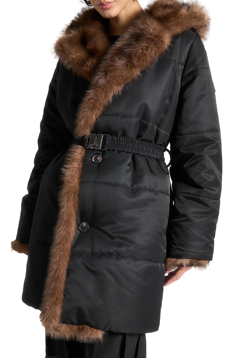 Manière De Voir Alima Fur Longline Belted Coat, Alternate, color, 