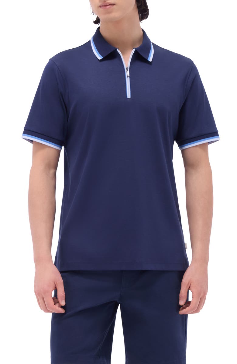 Bugatchi Tipped Quarter Zip Polo, Main, color, Navy