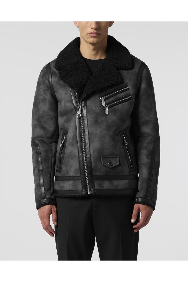 Eco Shearling Jacket Men, Main, color, black