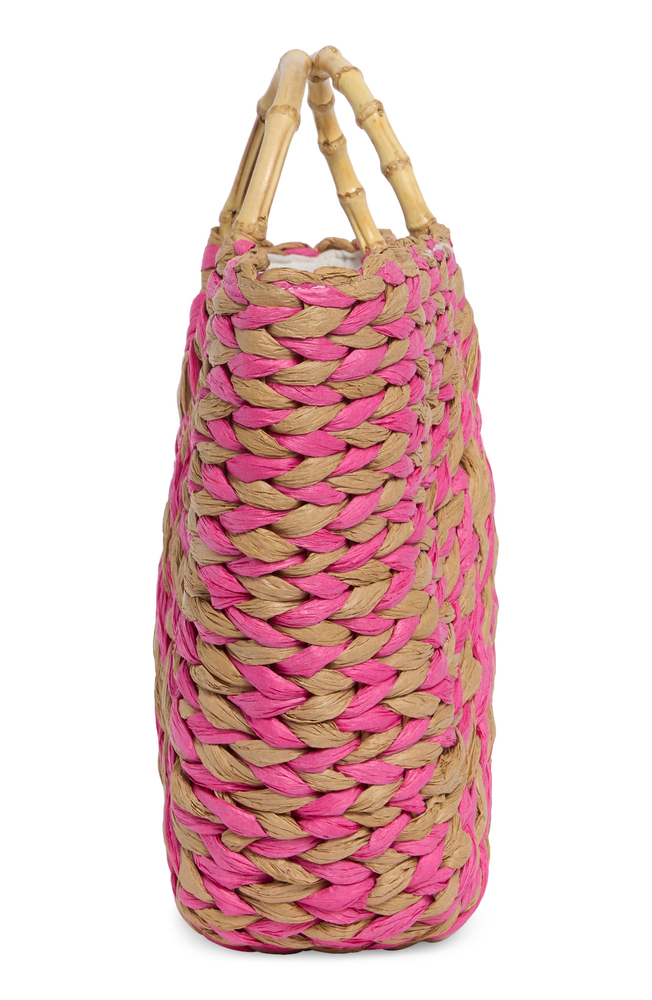 East/West Straw Tote, Alternate, color, TAUPE/ FUCHSIA