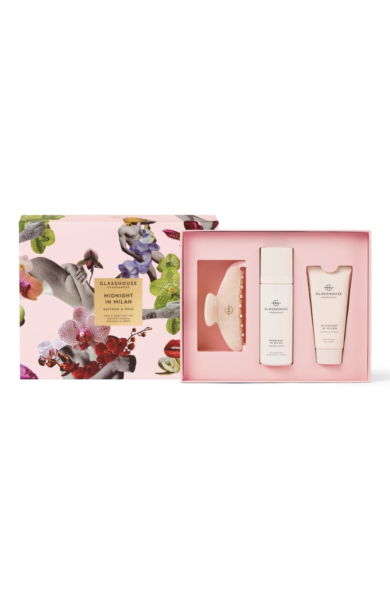 Glasshouse Fragrances Midnight in Milan Hair & Body 3-Piece Gift Set $49 Value, Main, color, Clear