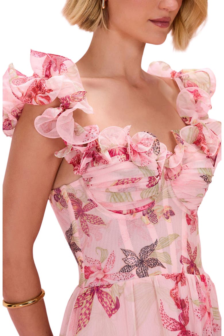 Orchid Bloom Chiffon Maxi Corset Dress, Alternate, color, ROSE