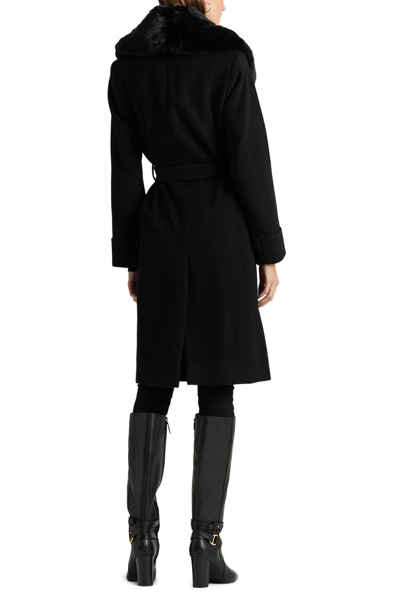 Lauren Ralph Lauren Belted Faux Fur Collar Wool Blend Wrap Coat, Alternate, color, 