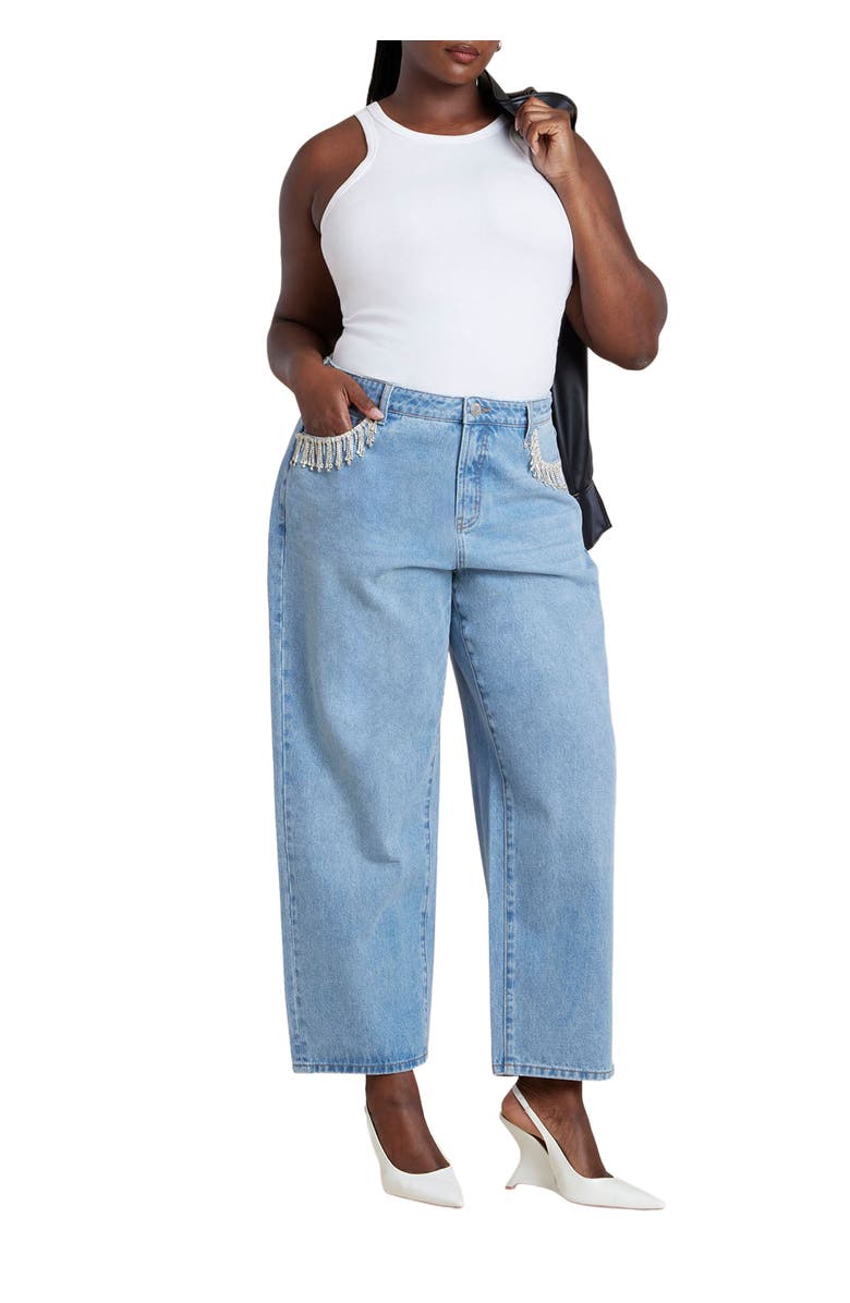 ELOQUII Relaxed Jean With Rhinestone Trim Pocket, Main, color, Vintage Blue