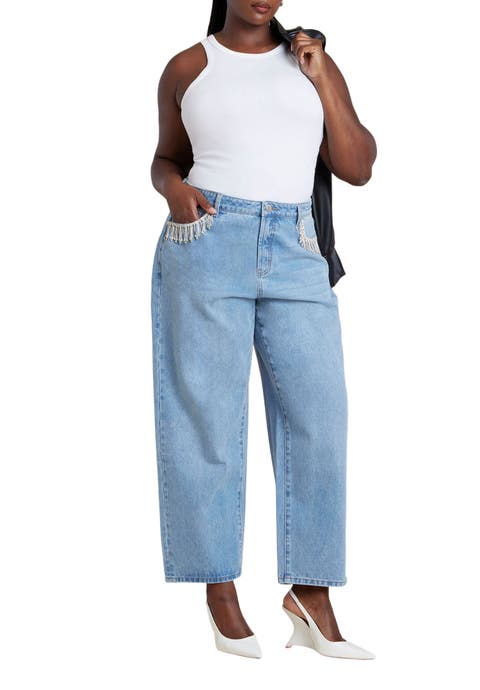 Relaxed Jean With Rhinestone Trim Pocket (Plus Available)