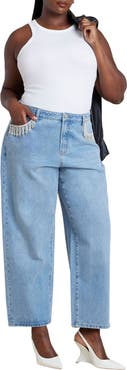 ELOQUII Relaxed Jean With Rhinestone Trim Pocket
