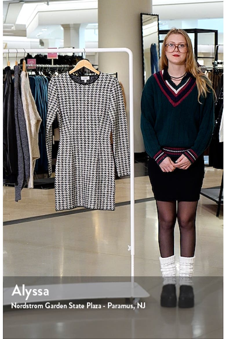 Houndstooth Long Sleeve Wool & Alpaca Blend Sweater Dress video