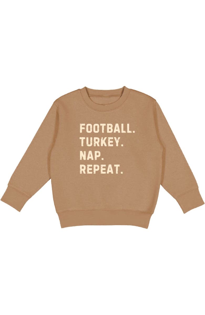 Sweet Wink Football Turkey Nap Repeat Thanksgiving Sweatshirt, Main, color, Mocha