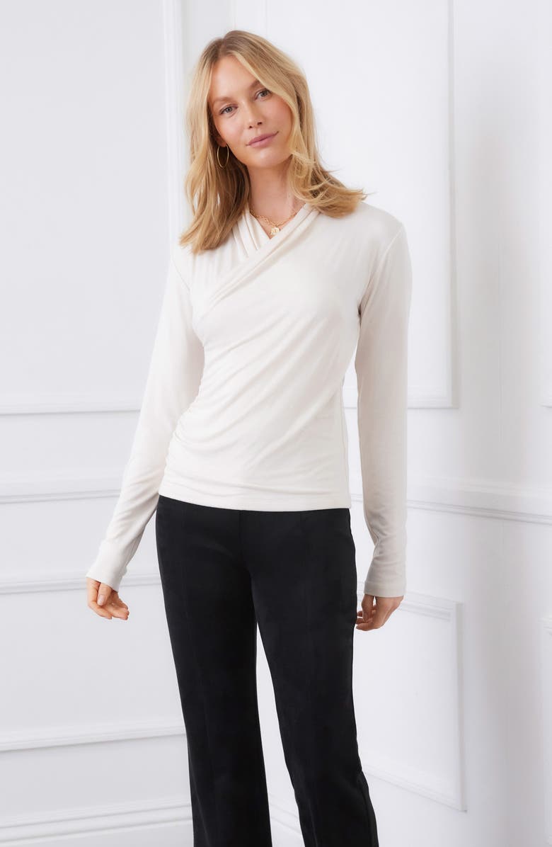 Karen Kane Crossover Ruched Top, Alternate, color, Ecru