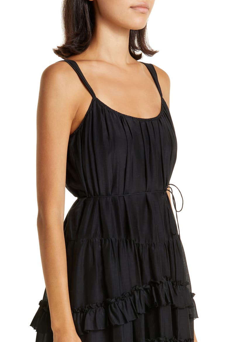 Kandra Ruffle Tiered Cotton & Silk Blend Dress, Alternate, color, BLACK
