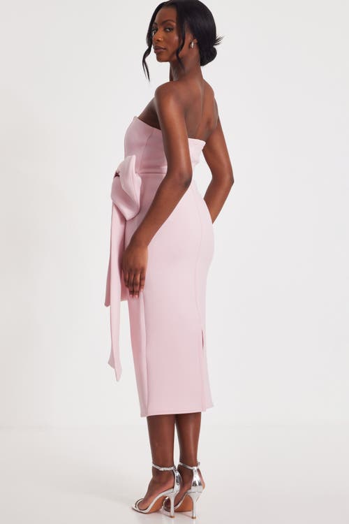 Quiz Strapless Bow Detail Maxi Dress In Pale Pink