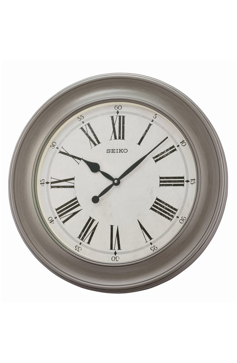 Seiko Noa Wide Frame Wall Clock, Main, color, Grey