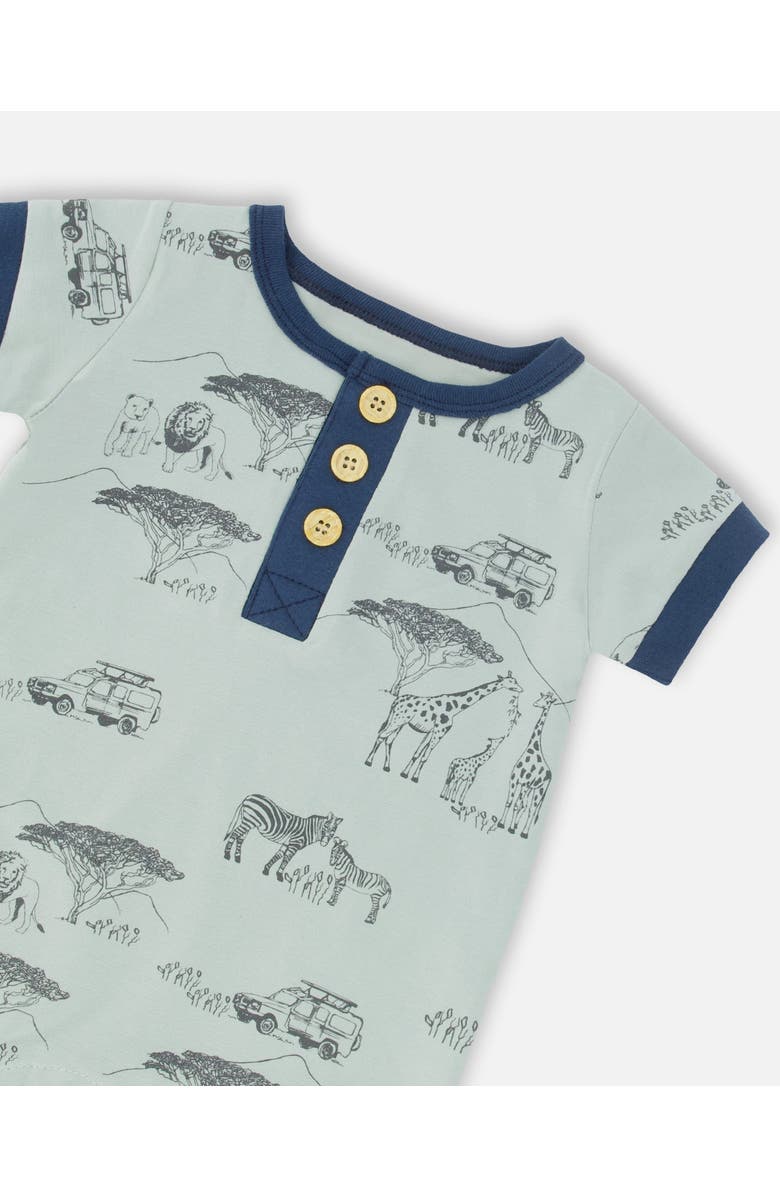 Deux par Deux Baby Boy's Organic Cotton Romper Sage With Printed Jungle, Alternate, color,