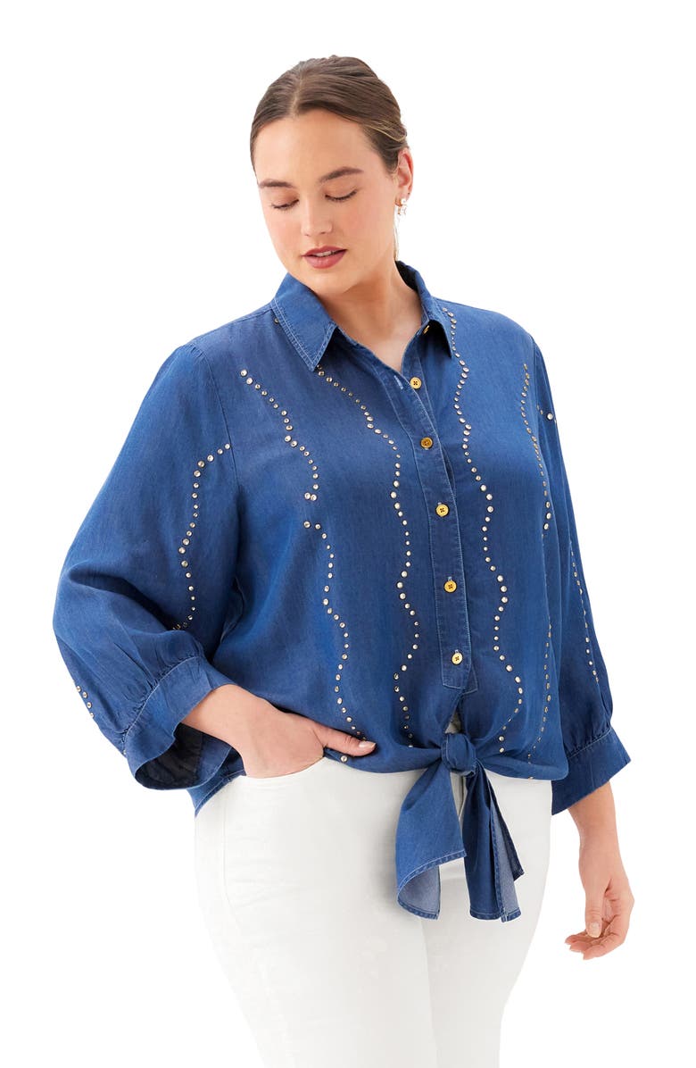 Karen Kane Gemstone Denim Shirt, Alternate, color, Chambray