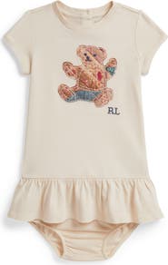 Ralph Lauren Patchwork Bear Jersey Dress & Bloomers Set