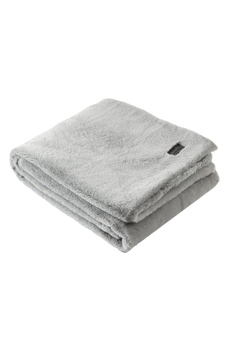 Kenneth Cole Faux Fur Reversible Throw, Main, color, Grey