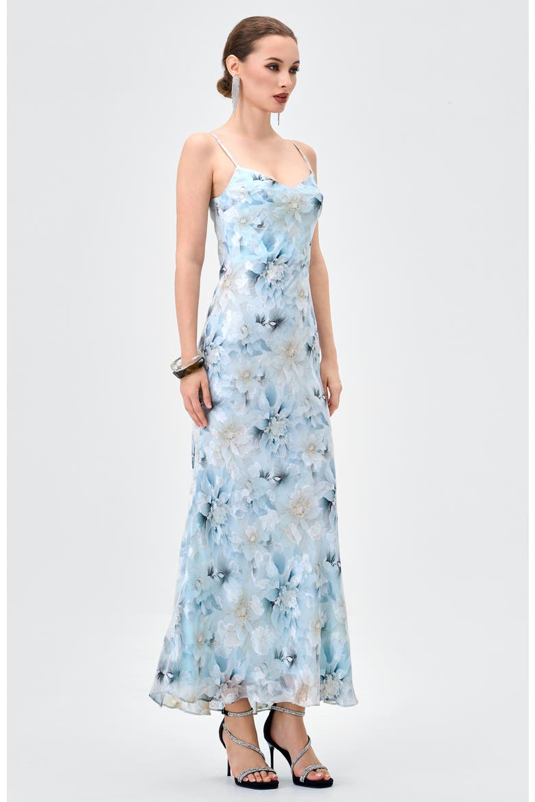 Jazlene Floral Chiffon Midaxi, Alternate, color, BLUE/SILVER PRINT
