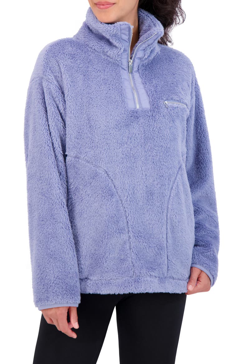 Satin Trim Faux Shearling Tunic, Alternate, color, COUNTRY BLUE