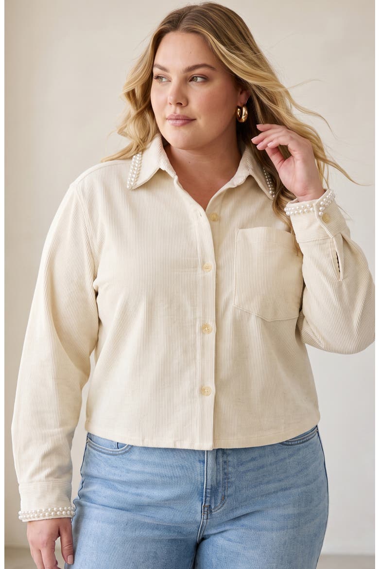 Embellished Corduroy Shirt, Alternate, color, BONE