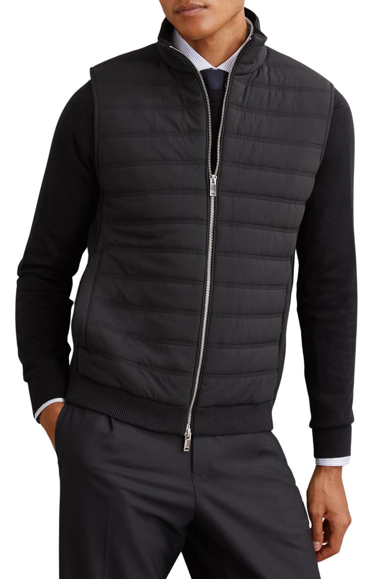 Newford Mixed Media Quilted Vest, Main, color, NAVY