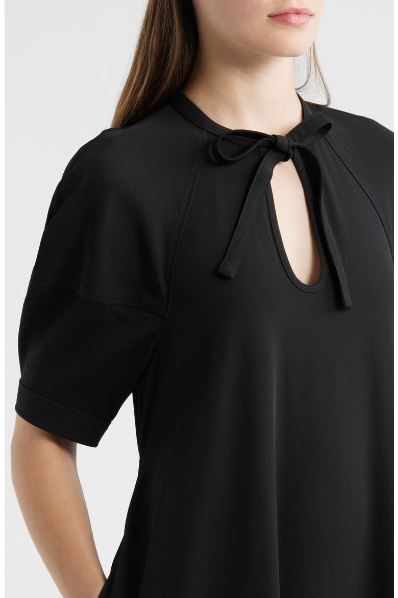 Tie Neck Midi Dress, Alternate, color, BLACK DARK