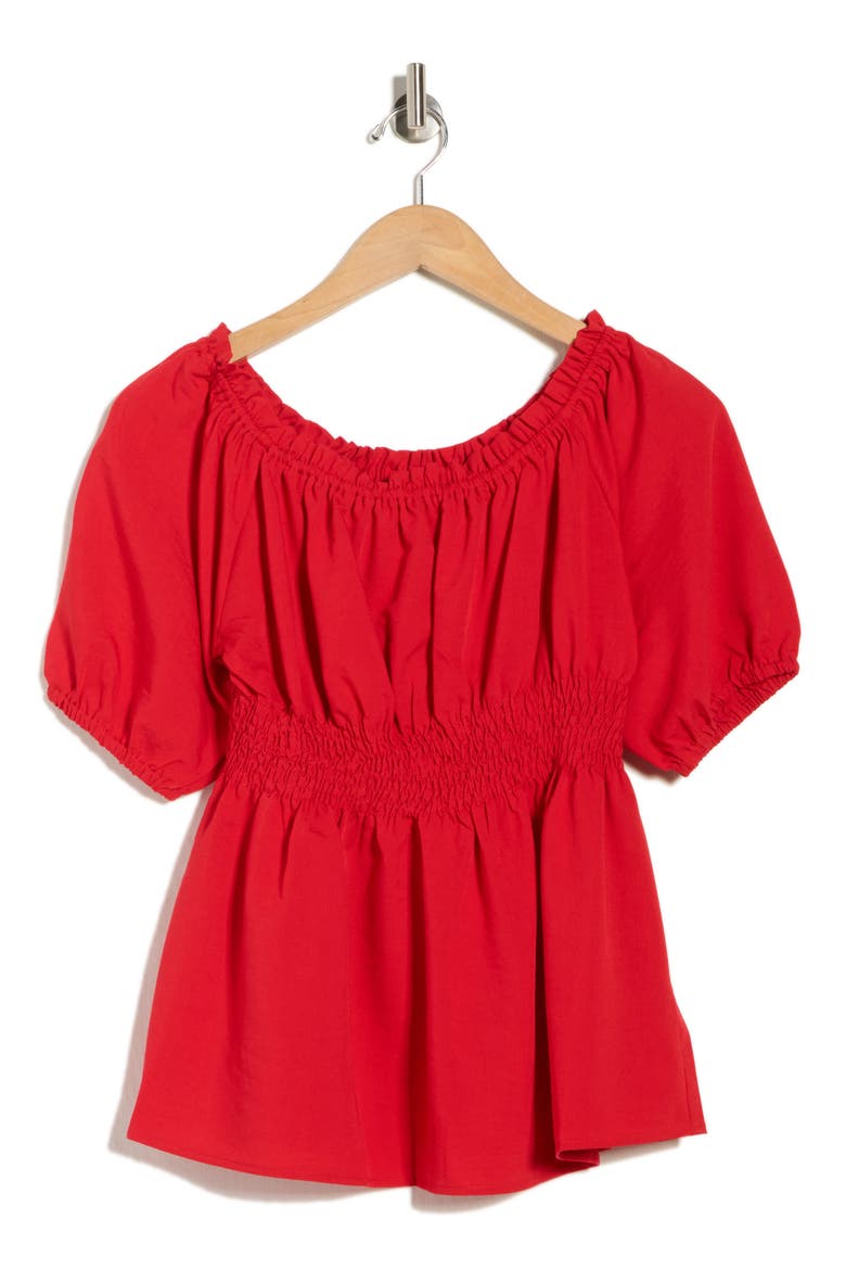 Ruched Waist Cotton Top, Alternate, color, RED