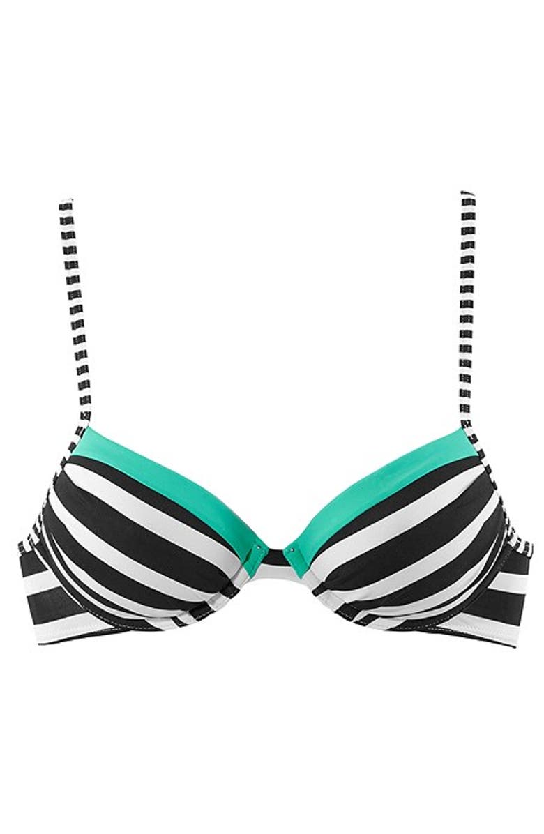 LASCANA Striped Push Up Bikini Top Size 34C, Alternate, color, Black & Mint