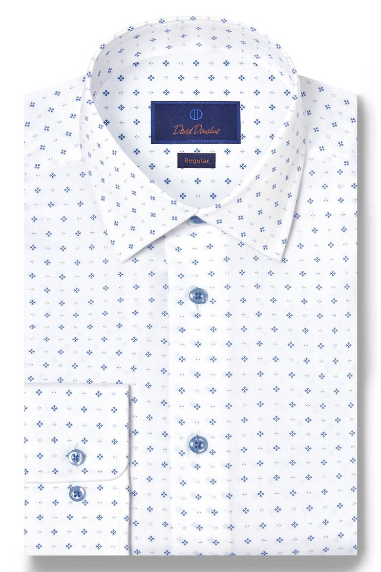 Regular Fit Neat Cotton Dobby Dress Shirt, Main, color, WHITE/ BLUE
