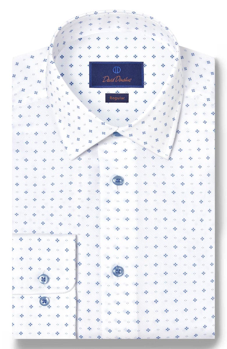 David Donahue Regular Fit Neat Cotton Dobby Dress Shirt, Main, color, White/ Blue