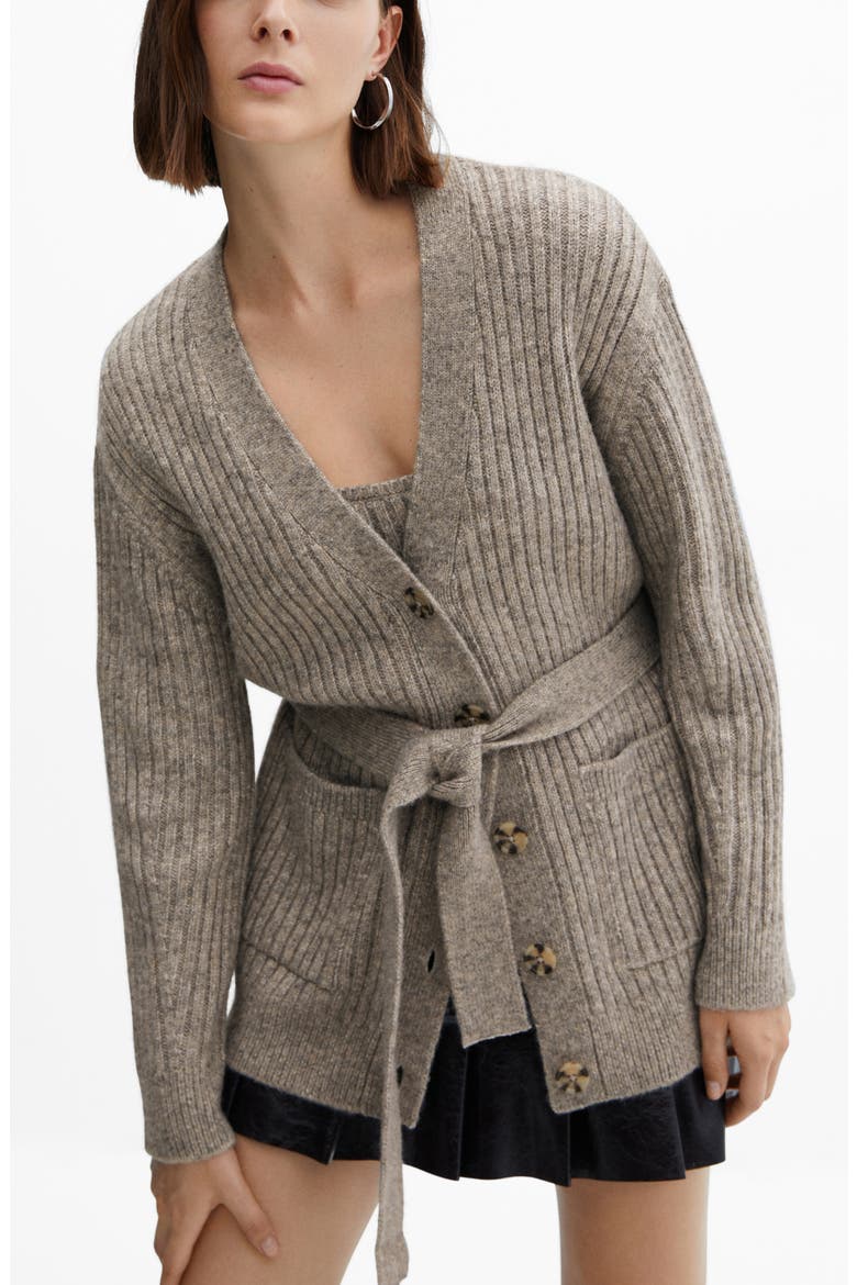 Tie Waist Button Front Cardigan, Alternate, color, GREY