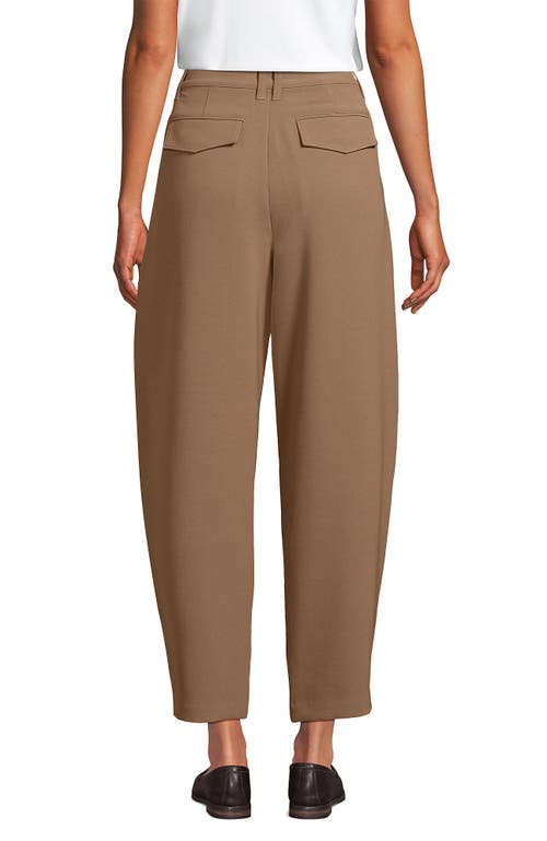 Lands' End Crepe High Rise Pleated Barrel Leg Ankle Pants In Brown