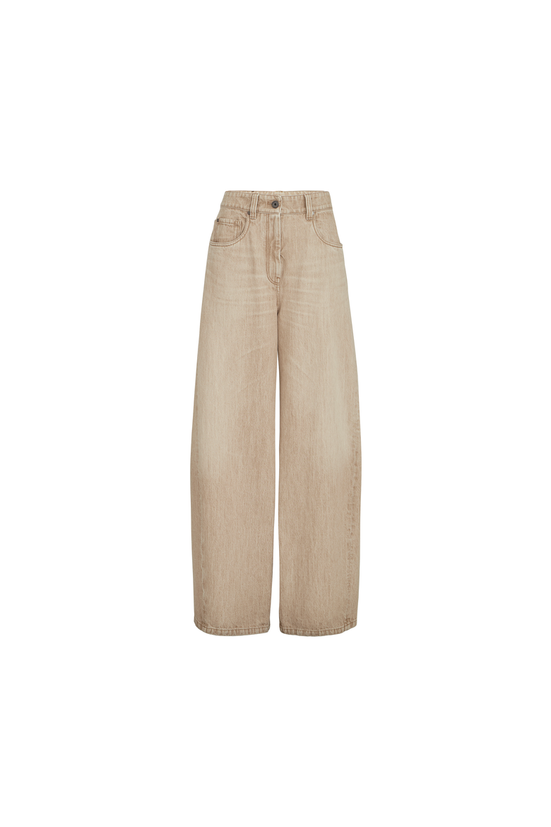 Authentic denim wide trousers with monili, Alternate, color, Sand