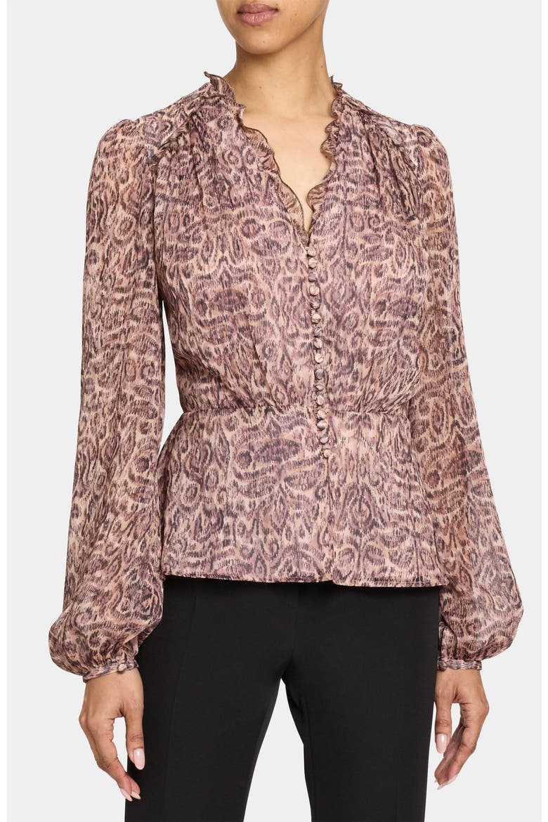 Lana Long Sleeve Ruffle Top in Paisley Printed Georgette, Main, color, DUSTY LILAC MULTI