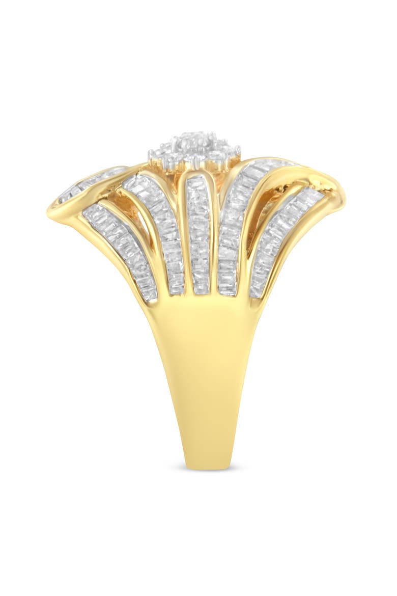 Gold Over Silver 1-1/8 Ctw Diamond 'Flower & Fern' Cocktail Ring, Alternate, color, Yellow Gold over Silver