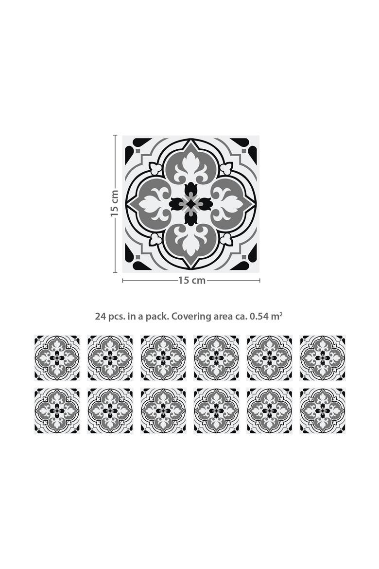 Seamless Antique Floral 72-Piece Tile Sticker Set, Alternate, color, BLACK/ GREY