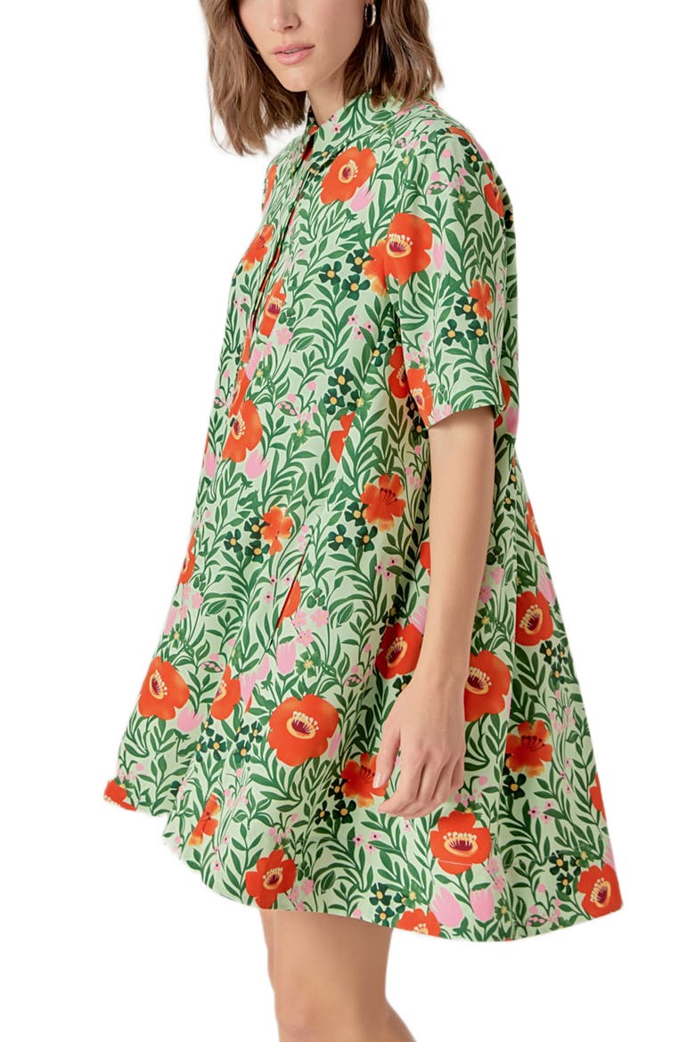 Floral Short Sleeve Cotton Shirtdress, Alternate, color, LIME MULTI