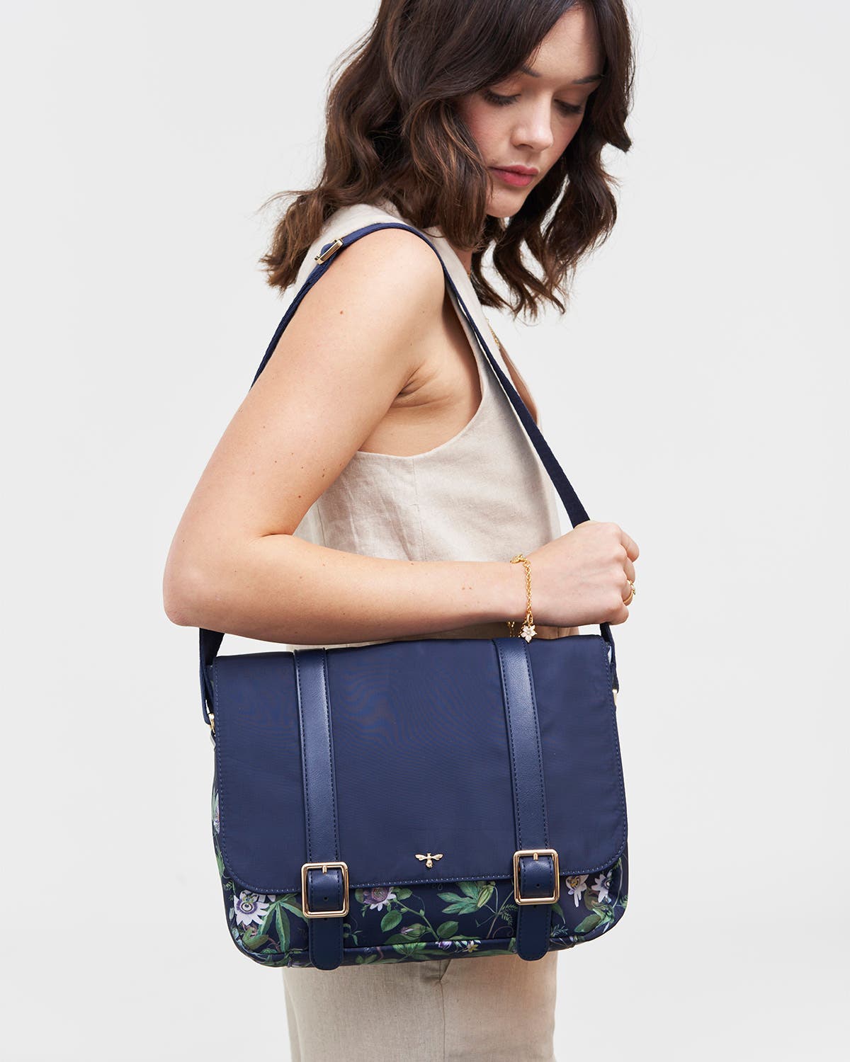 Fable England Passion Flower Satchel, Alternate, color, Navy