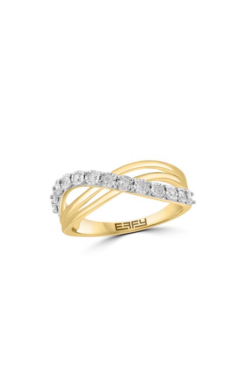 14K Gold Diamond Crossover Band Ring