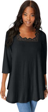 Roaman's Squareneck Pointelle Top