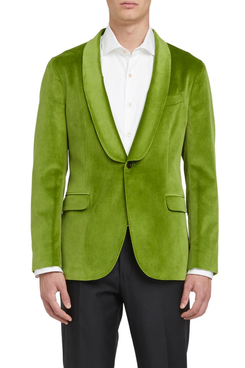 Shawl Collar Stretch Velveteen Dinner Jacket, Main, color, GREEN