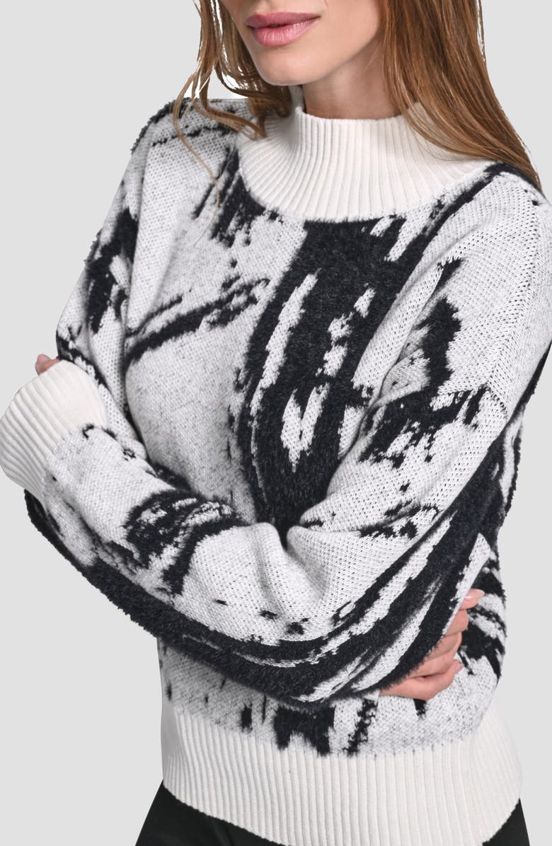 DKNY Oversize Intarsia Sweater, Alternate, color, Ivory/ Black