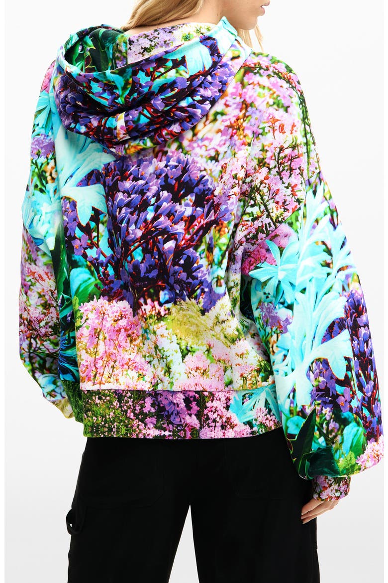 Printed Oversize Cotton Hoodie, Alternate, color, AQUA/ GREEN/ BLACK MULTI