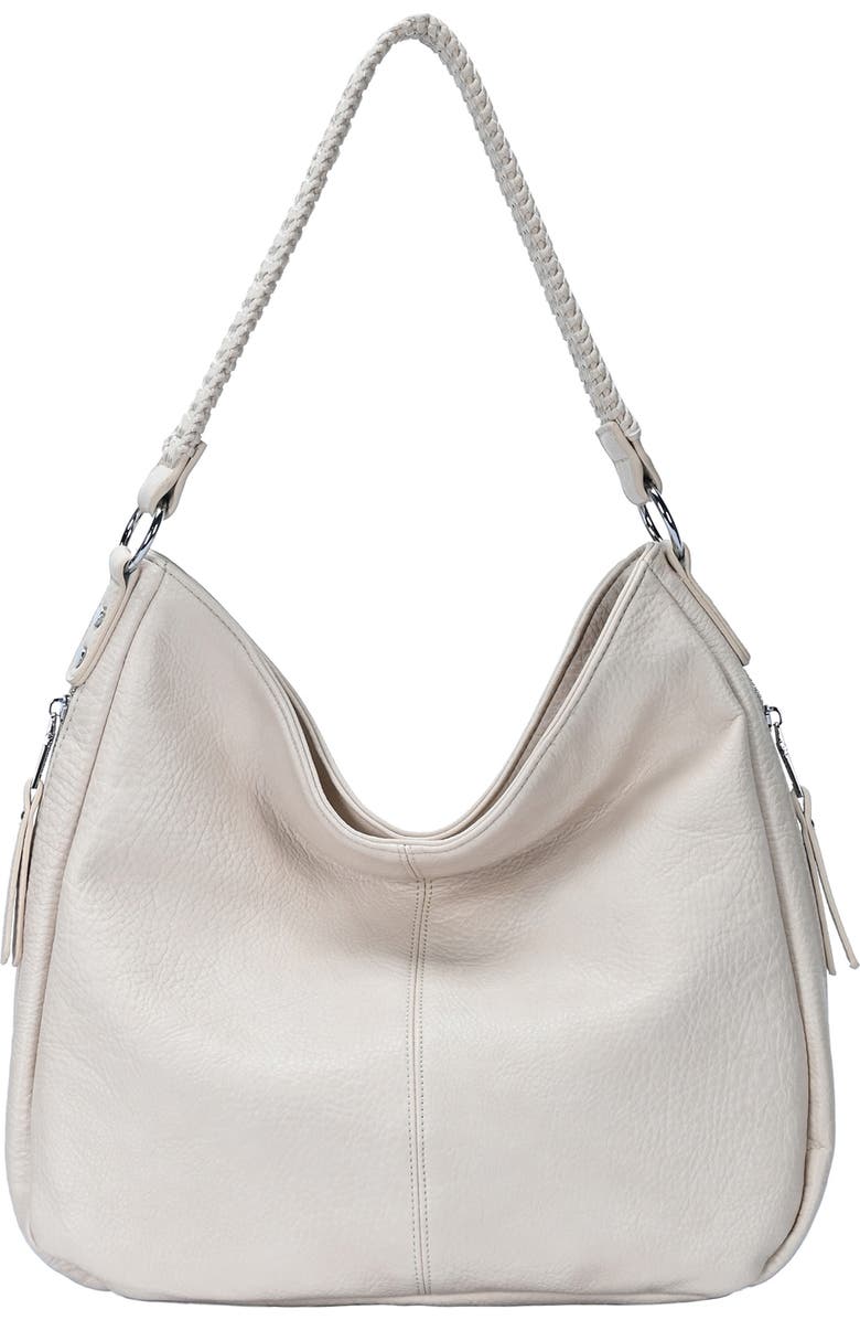 Sasha + Sofi Side Zipper Faux Leather Hobo Bag, Main, color, Bone