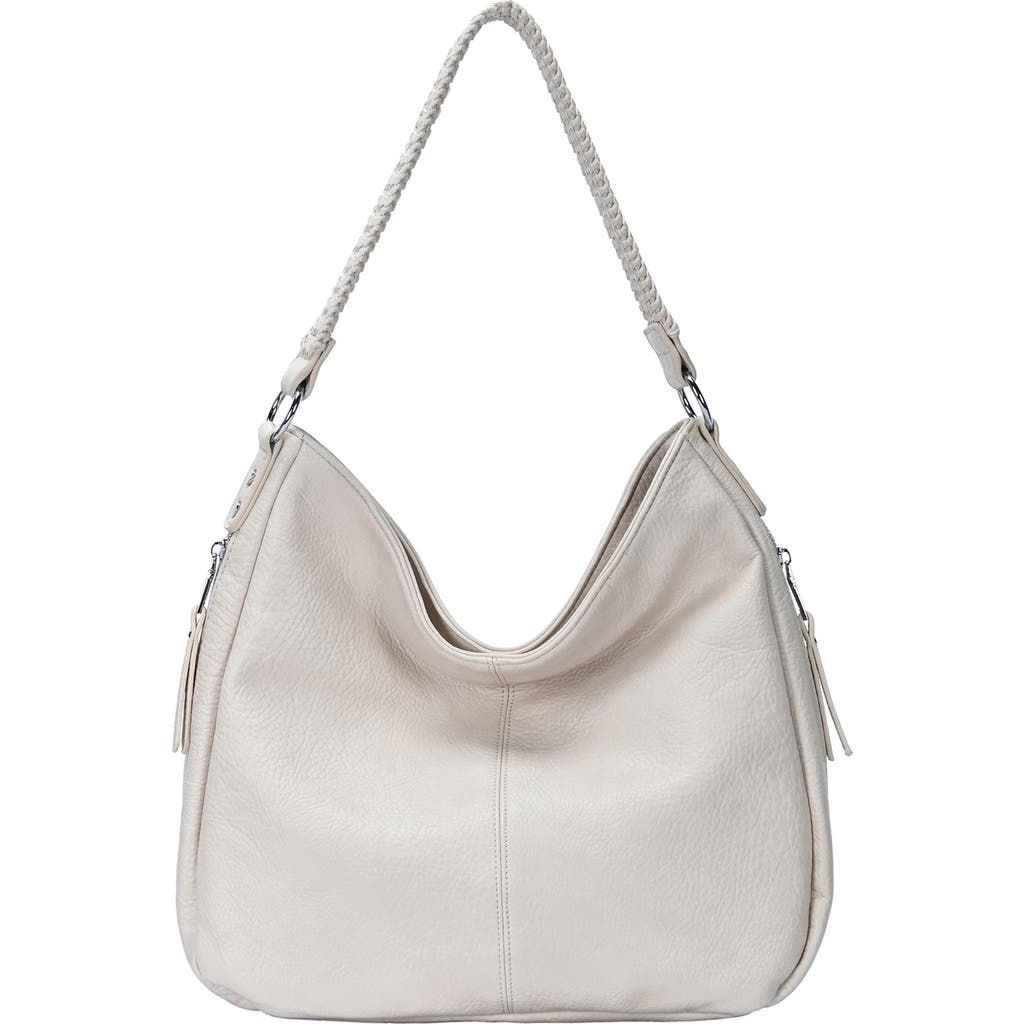 Sasha + Sofi Side Zipper Faux Leather Hobo Bag In Bone