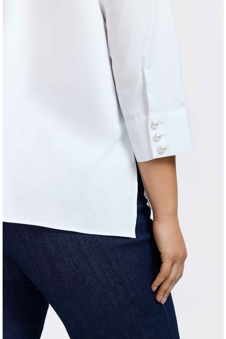 Pearly Cotton Blend Button-Up Shirt, Alternate, color, WHITE