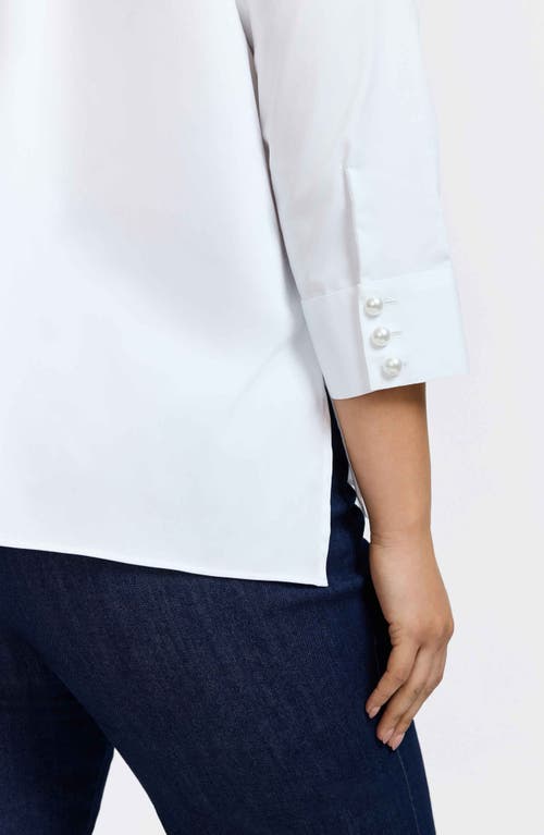 Shop Foxcroft Pearly Cotton Blend Button-up Shirt In White