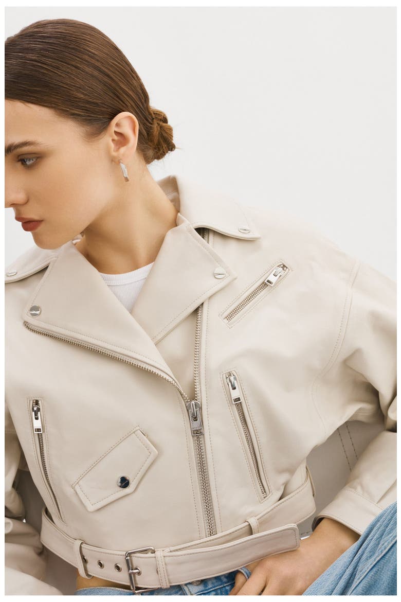 DYLAN | 80's Leather Biker Jacket, Alternate, color, Bone