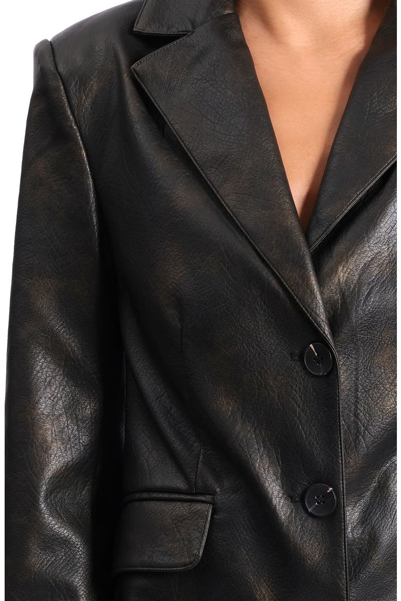 Faux Leather Blazer, Alternate, color, BLACK/ GOLD